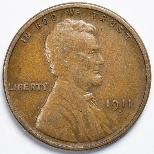 1911-S Lincoln Wheat Penny Cent San Francisco Mint Fine (F) Details