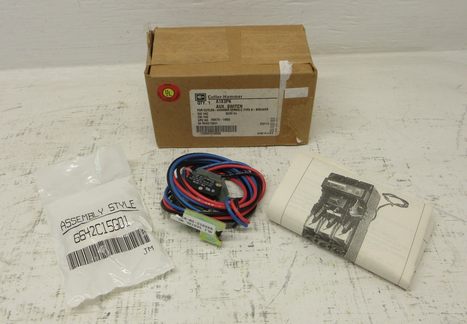 Cutler Hammer A1X3PK Aux Switch 600VAC for Series C Type K Breakers New