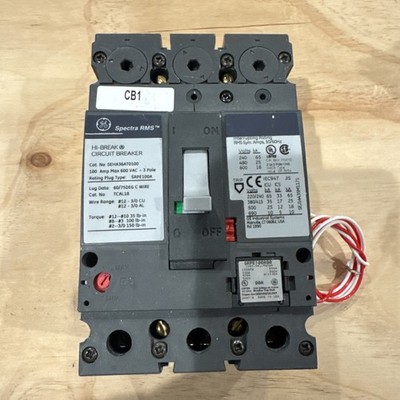 GE SPECTRA RMS - SEHA36AT0100 - 90A plug 600 VAC - 3 POLE CIRCUIT BREAKER W/AUX