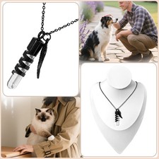 Black Memorial Necklace Pet Ashes Urn with Clear lass Tube For Dogs Cats