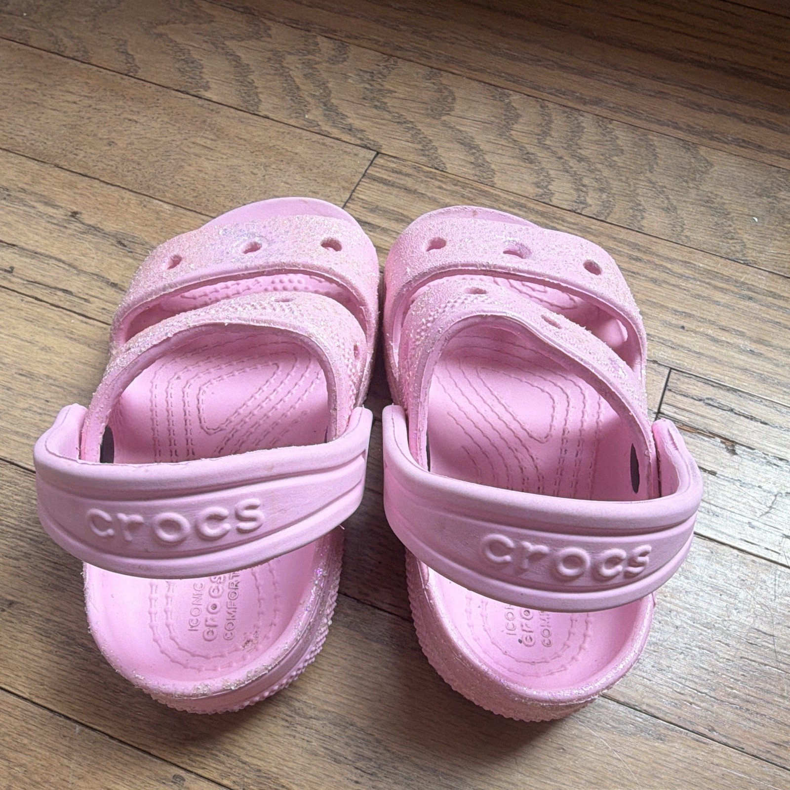 Crocs Classic Sandal Pink Glitter Slip-On Adjustable Strap Open Toe Kids C8