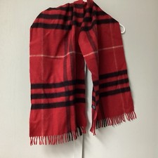 Vintage Unbranded Scarf Red Fringe Plaid Cashmere Fringe Made in Scotland 12x54