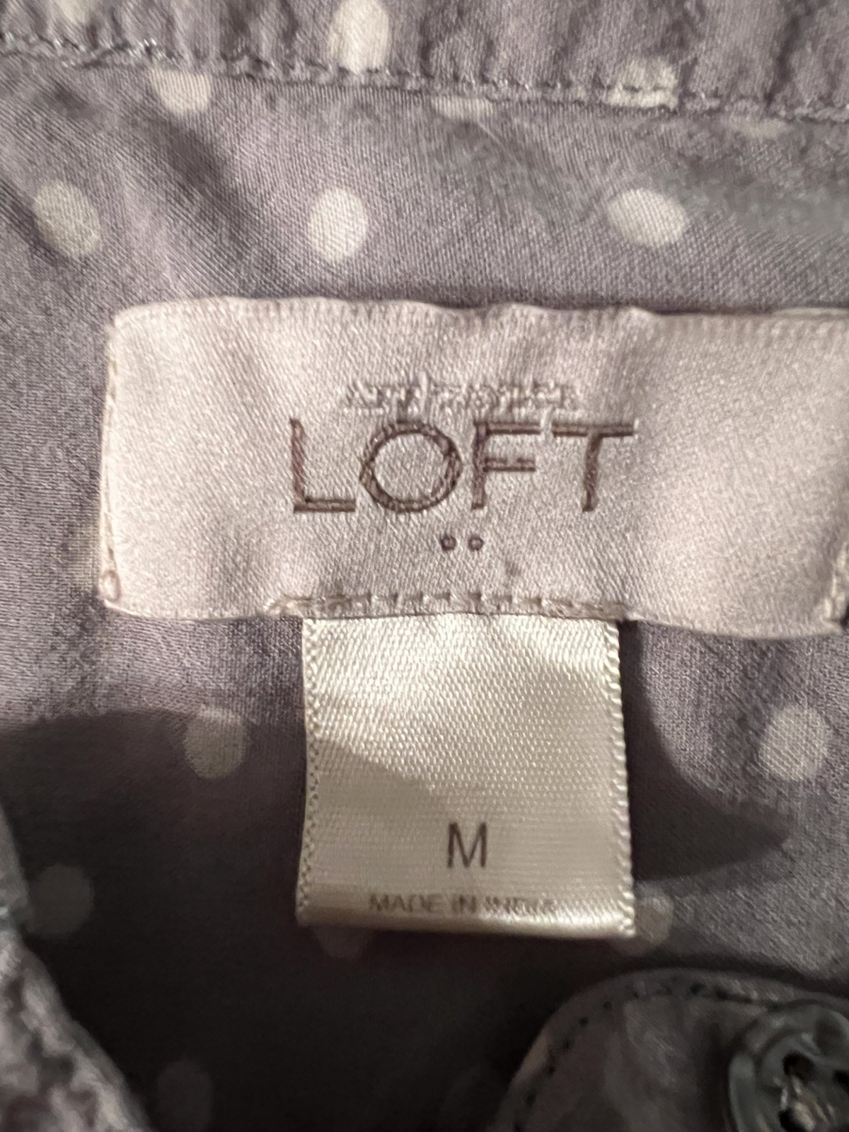 LOFT Gray Polka Dot Blouse Medium Button Front Lo… - image 3