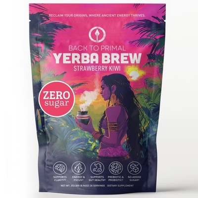 Yerba Mate Instant Tea Powder - Strawberry Kiwi, 4-in-1 Functional Blend, Sup...