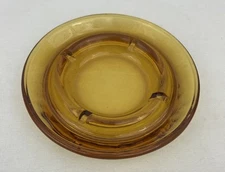 Vintage - 6.5” Round Amber Glass Cigar/Cigarette Heavy Ashtray, 4 Slots