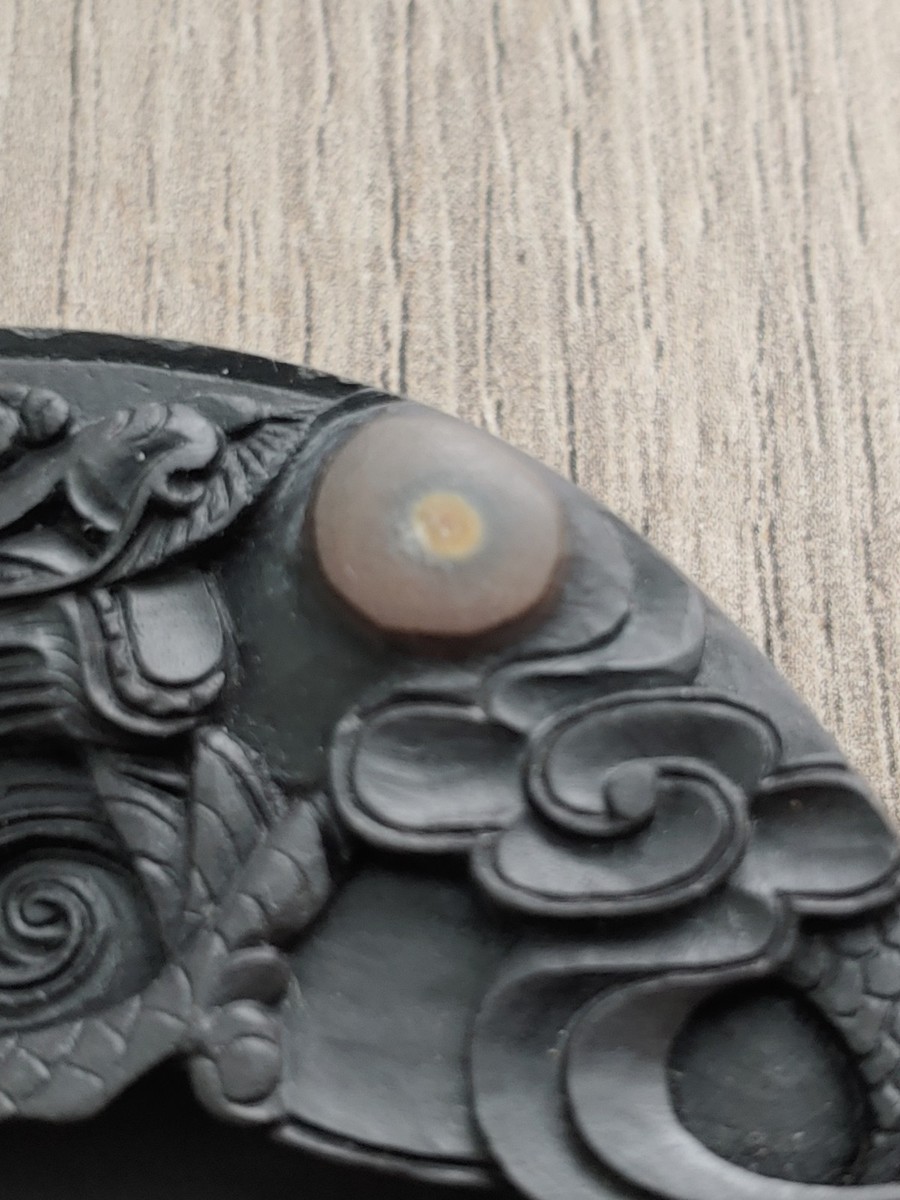 老坑端砚 石眼蕉叶白 雕龙戏珠 1980's Chinese Duanyan Inkstone Eye