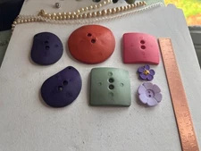 7 Vintage Buttons Germany Dill Company Purple Teal Red Orange Purple Flowers