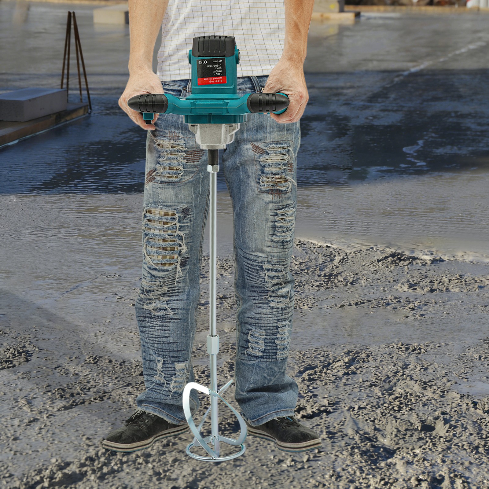 2100W Handheld Electric Concrete Mixer Portable Mortar Mixer 6 Gear Cement Mixer