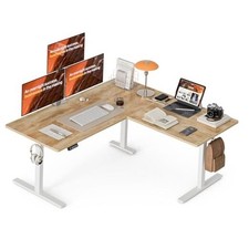63 x 55 Inch L Shaped Standing Desk, Electric Height Adjustable 63 Inch Oak