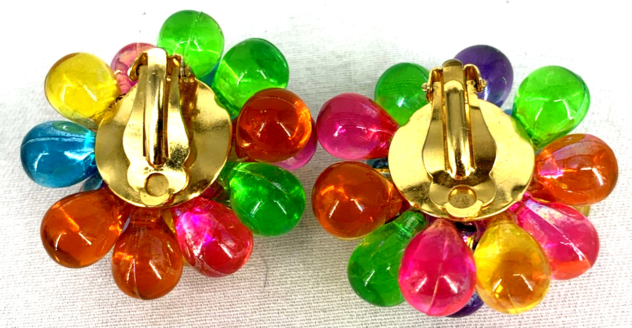 Lucite Earrings Multi Colored Bubbles Cluster Cli… - image 6