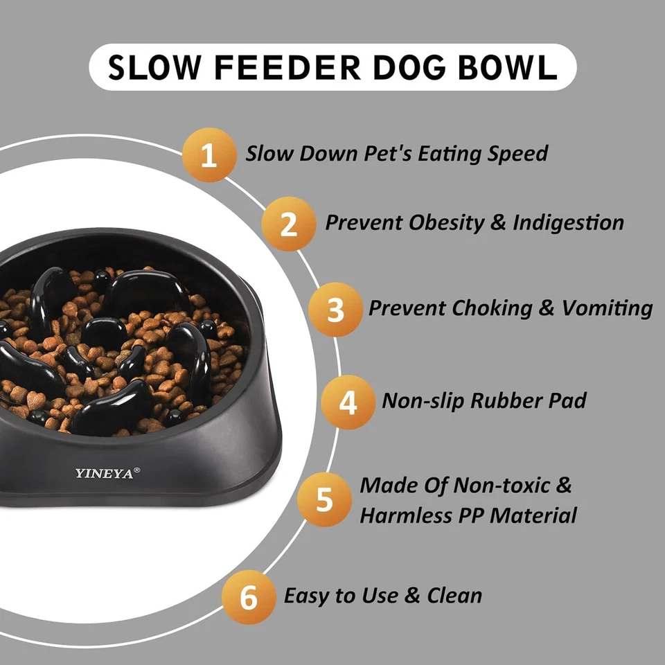Pet Food Slow Eating Dish Feeder Bowl, Dogs, Cats, Interactive, 1~2 Cups (Black) - Image 2 of 4