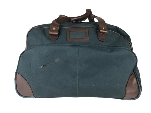 Unisex Adults Green Brown Double Leather Handles Wheels Rolling Duffle Bag