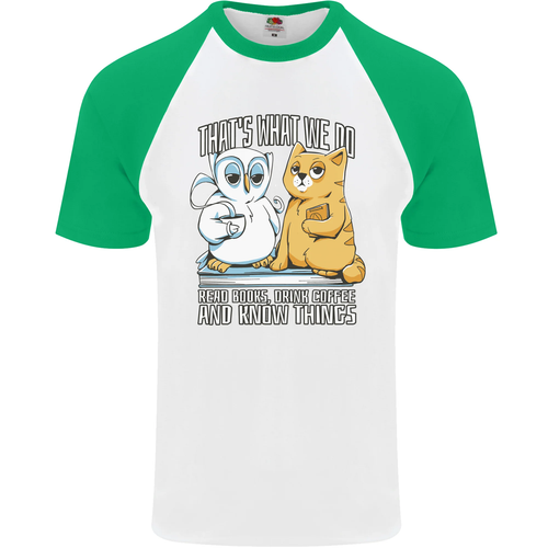 An Eule & Katze Buch Lesen Bibliophile HERREN S/S Baseball - Picture 25 of 49