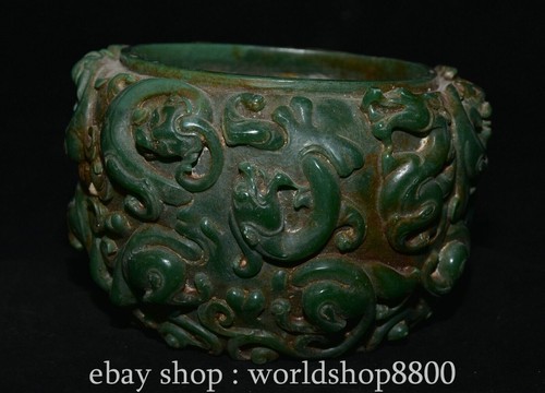 6.4" Chinese Dynasty Green Jade Pixiu dragon Auspicious Beast Cruse Crock Pot - Picture 4 of 8