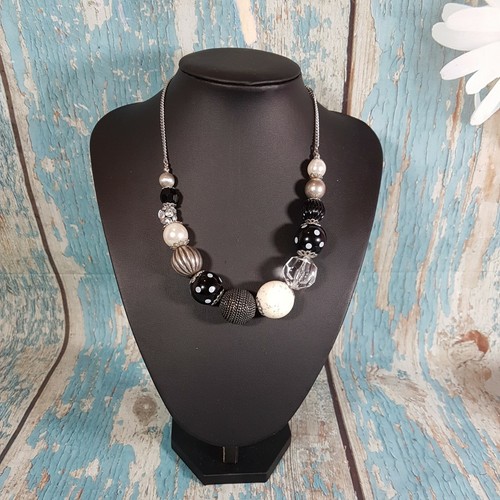 Statement Necklace Black Cream Polkadot 
