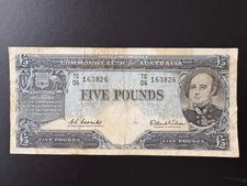 1954 Australian Five Pound Banknote - Coombs Wilson TC 06 163826
