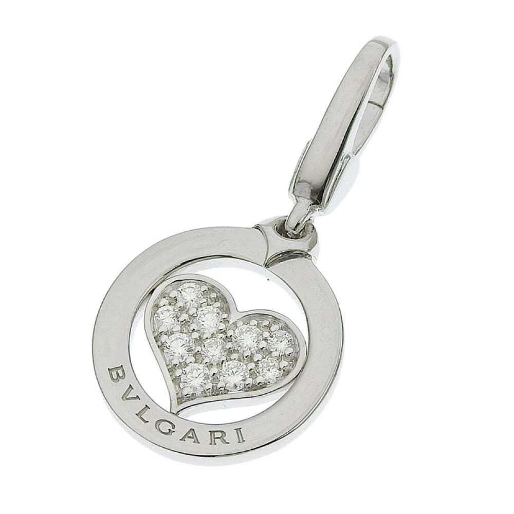 Bvlgari Tondo Heart Charm K18 White Gold Diamond New Polished Necklace Pendant