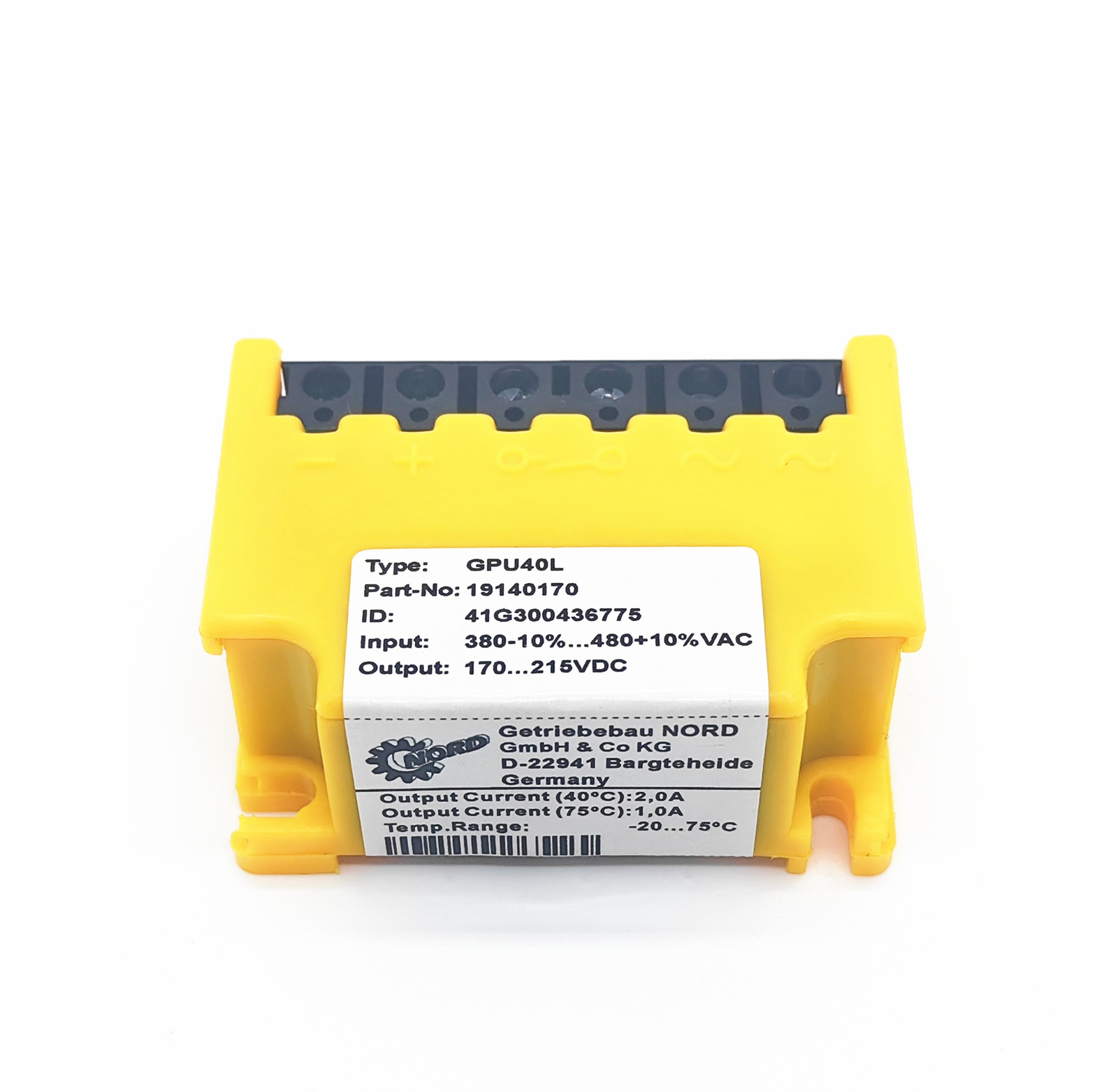 NORD GPU40L (19140170) 380-10%-480VAC 170-215VDC brake rectifier block device