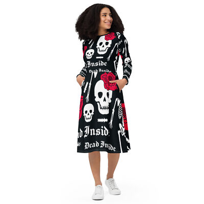 chinese dress ladies Designer Straight Slit-Sleeve Midi Dress – Red Black main image 1