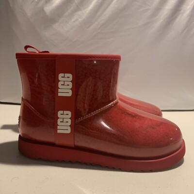 USED UGG CLASSIC CLEAR MINI SAMBA RED WATERPROOF BOOT Sz US Kids 6 [E2]
