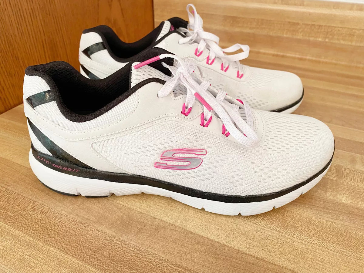 Skechers Women s Flex Appeal 3.0 Lite Weight Sneakers Size 7 White Black Pink