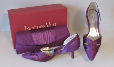 aubergine shoes and matching bag