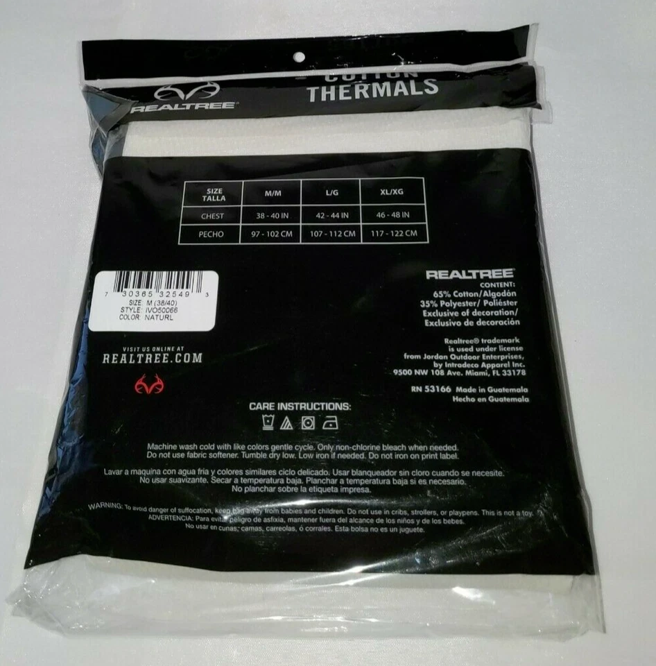 Realtree Cotton Thermal Mens Crew Top Sz M NEW Off White - Image 2 of 3
