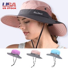 Women's Summer Bucket Hat Boonie Ponytail Wide Brim Sun UV Protection Travel Cap