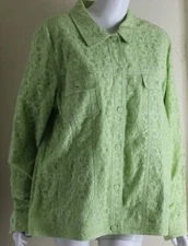 NWT Denim & Co Sz XL Romantic Lux LIME green Lace Floral Finely Woven Jacket 