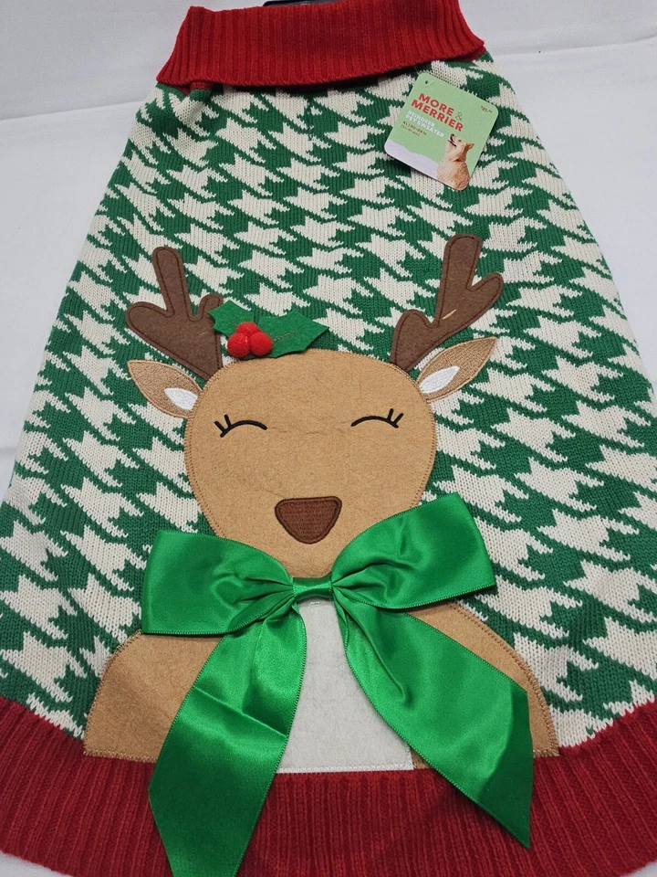 Свитер More & Merrier Christmas зеленый и красный олень домашнее животное размер XL (20-24 дюйма) - Изображение 2 из 4