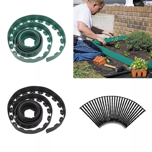 UK 10M Flexible Garden Border Grass Lawn Path Edging With Plastic Pegs Black - Picture 2 of 24