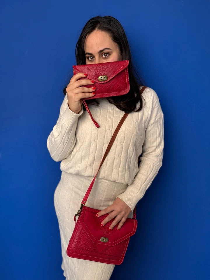 Juego de 2 Bolso de Cuero para Mujer Bolso de Hombro Bolso de Cuero Rojo Bandolera Cartera Roja Foto 2 de 4