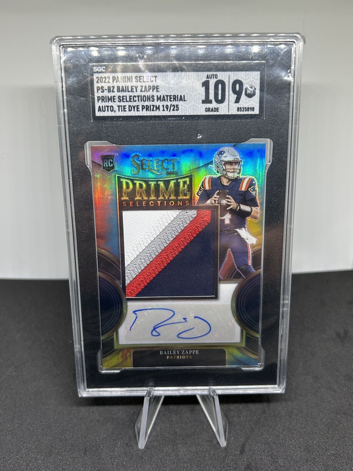 Bailey Zappe Panini Select Prime Selections Signatures #PSBZ Tie-Dye Prizm