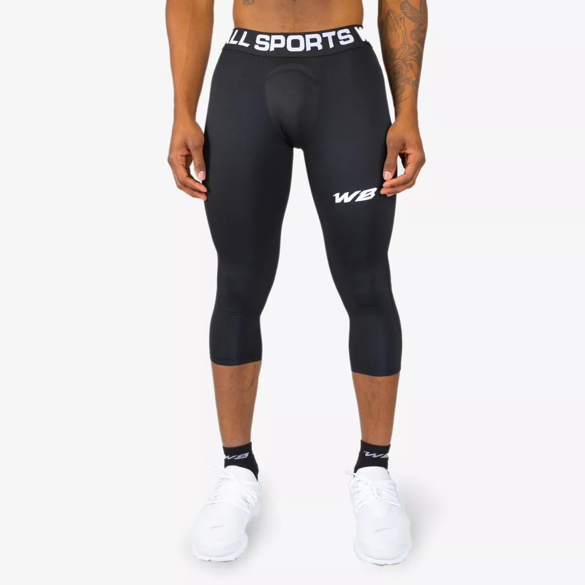 Athletic 3/4 Compression Tights (Black) - For Football, Basketball, Lacrosse