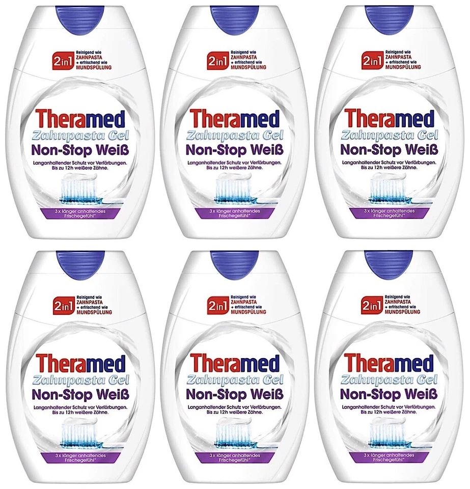 ✅ Theramed Zahnpasta Gel "Non Stop Weiß" 2in1 Rundumschutz 6x 75ml ✅