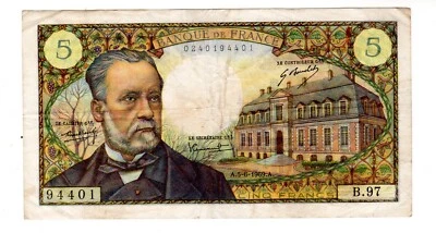 FRANCE Billet 5 FRANCS 05/06/1969 PASTEUR FAY°61 94401 B.97 TTB BON ETAT - Photo 1/2