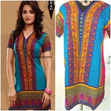 INDIAN KURTI TUNIC KURTA PAKISTANI PRINTED TOP short SLEEVES BOLLYWOOD WEAR NEW