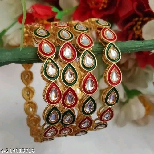 Brazalete de boda multi dorado Kundan nupcial Chudiya Meenakari joyería artesanal - Imagen 4 de 4