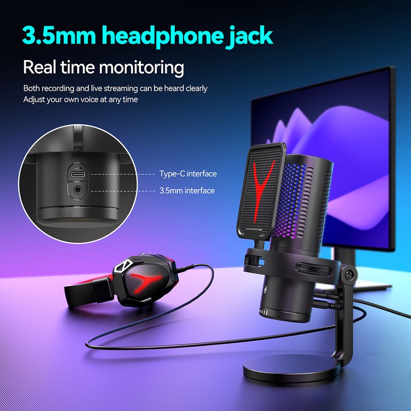 Professional Condenser Microphone for PC/Android Phone USB-C AUX Podcast Gaming