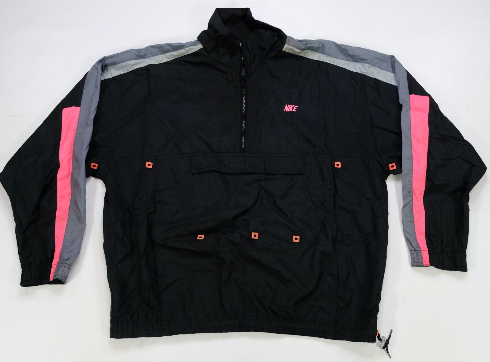 Rare VTG NIKE Spell Out Striped Color Block Pullover Windbreaker