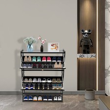 Free Standing Shoe Racks Natural Rattan Shoe Cabinet W/ 2-tier Flip Drawers