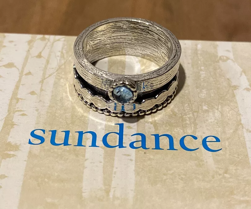 NWT Sundance Catalog Silver Blue Topaz Scalloped Spinner Ring 6