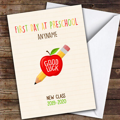 Apple Pencil Good First Day Of Preschool Personalisierte Glückskarte