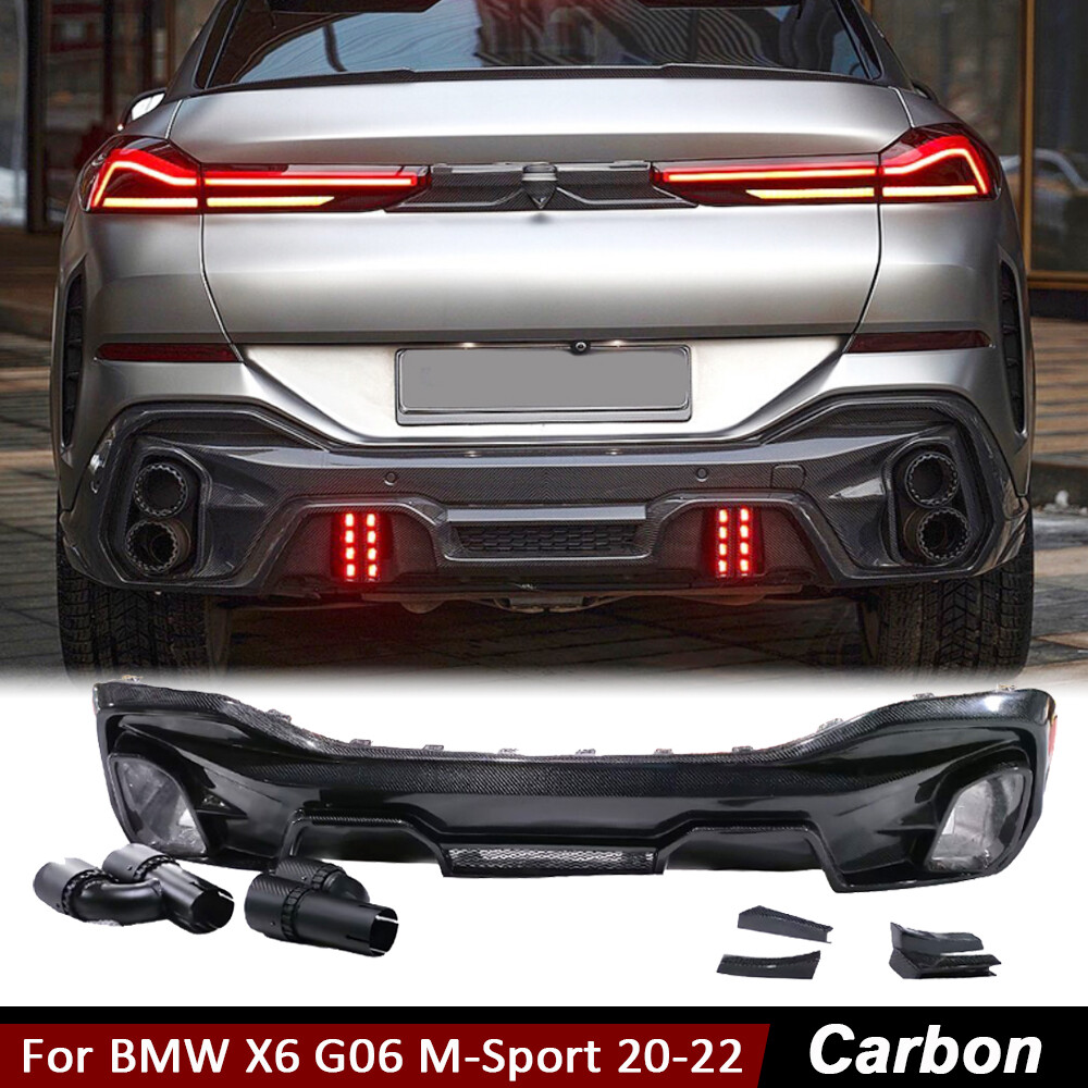 For BMW X6 G06 M-Sport 2020-2022 Carbon Fiber Rear Bumper Diffuser Lip W/Exhaust