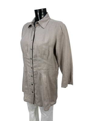 Joe Taffeta women's blouse top size 38 gray linen (S 4576)