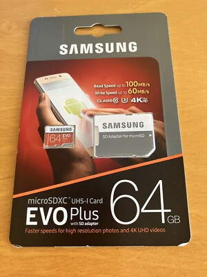 Samsung 64GB MicroSDXC EVO Plus Memory Card w. SD adapter sealed New