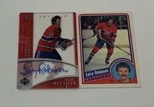 Larry Robinson Canadiens Trilogy Ice Scripts Signed/ 1984 OPC (2) Card Lot!