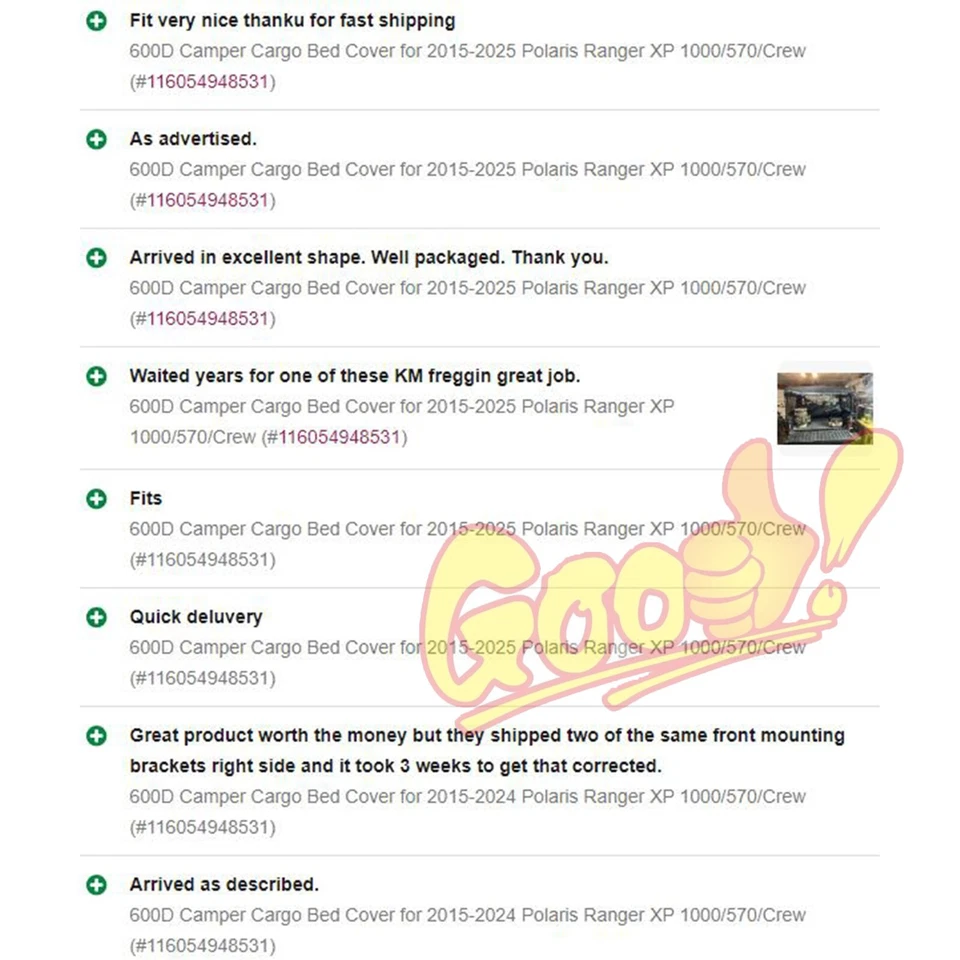 600D 露营车床罩适用于 2015 - 2025 Polaris Ranger XP 1000/570/Crew — 第 2/4 张图片