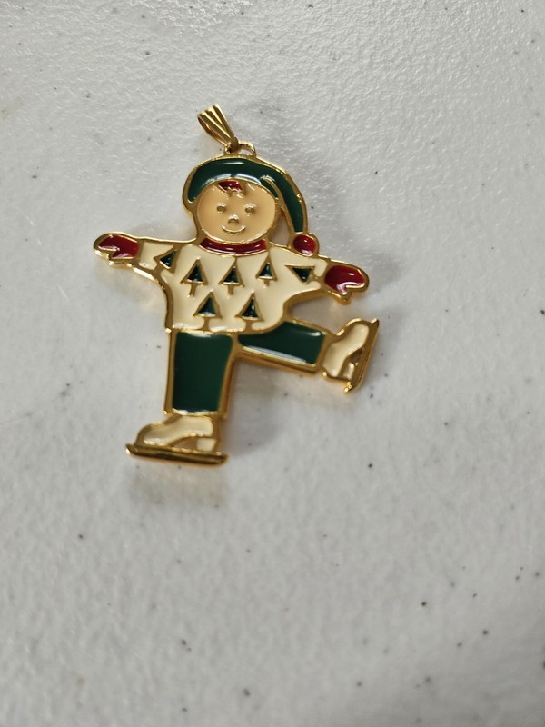 VTG Wallace Silversmiths Ice Skating Boy Child Enamel Christmas Ornament Skater