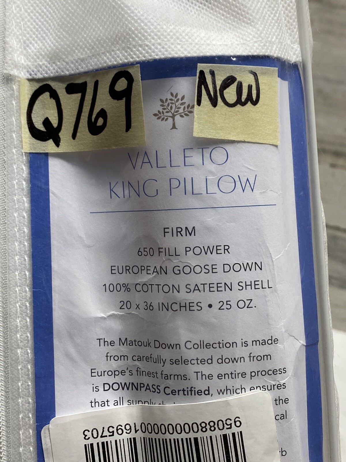 Matouk Valletto (1) King Pillow Firm Density New